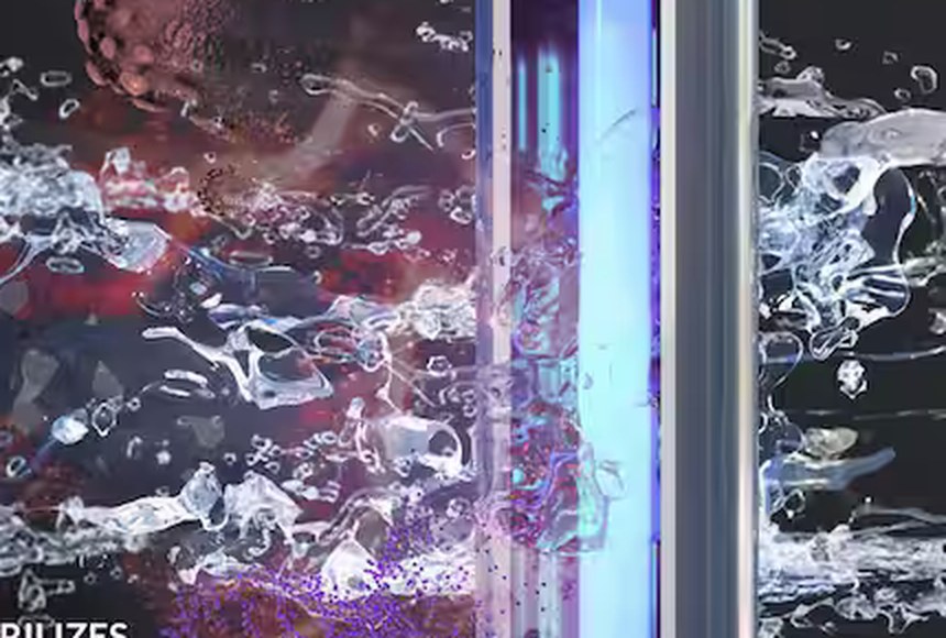 UV-C light chamber treating water as it flows past