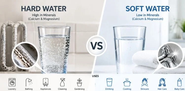 Hard water vs. soft water comparison